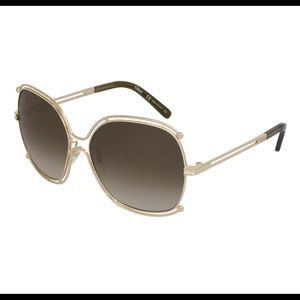 Chloe Goldtone & Khaki Oversize Sunglasses